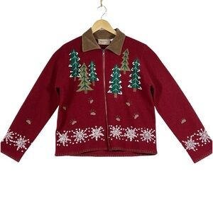 Painted pony red women’s full zip Christmas cropped jacket size medium